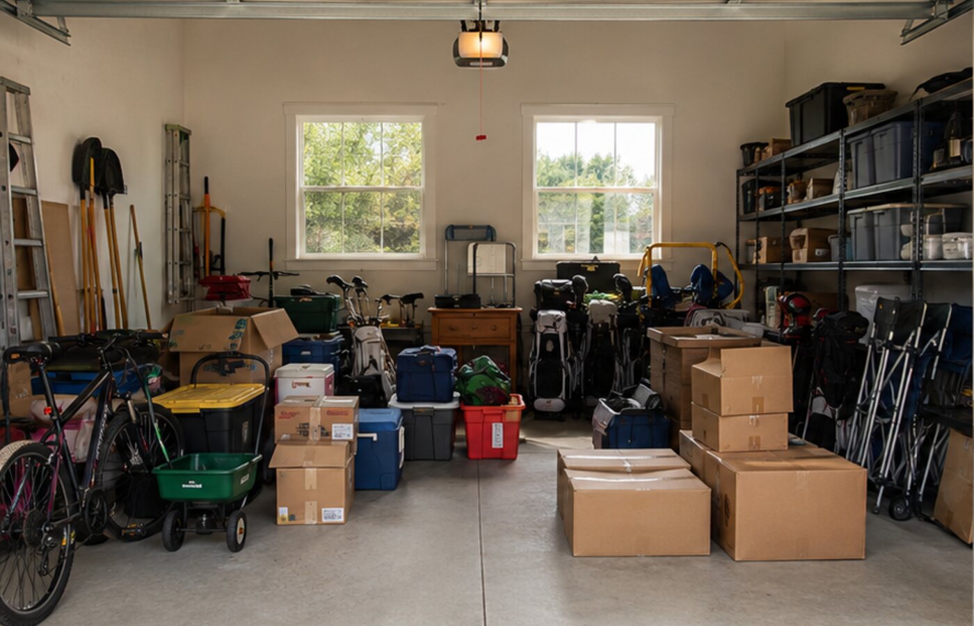 Before: cluttered garage